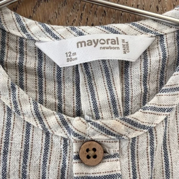 Mayoral 3 piece baby boy linen short set bucket hat striped neutral 12 months - Picture 4 of 12